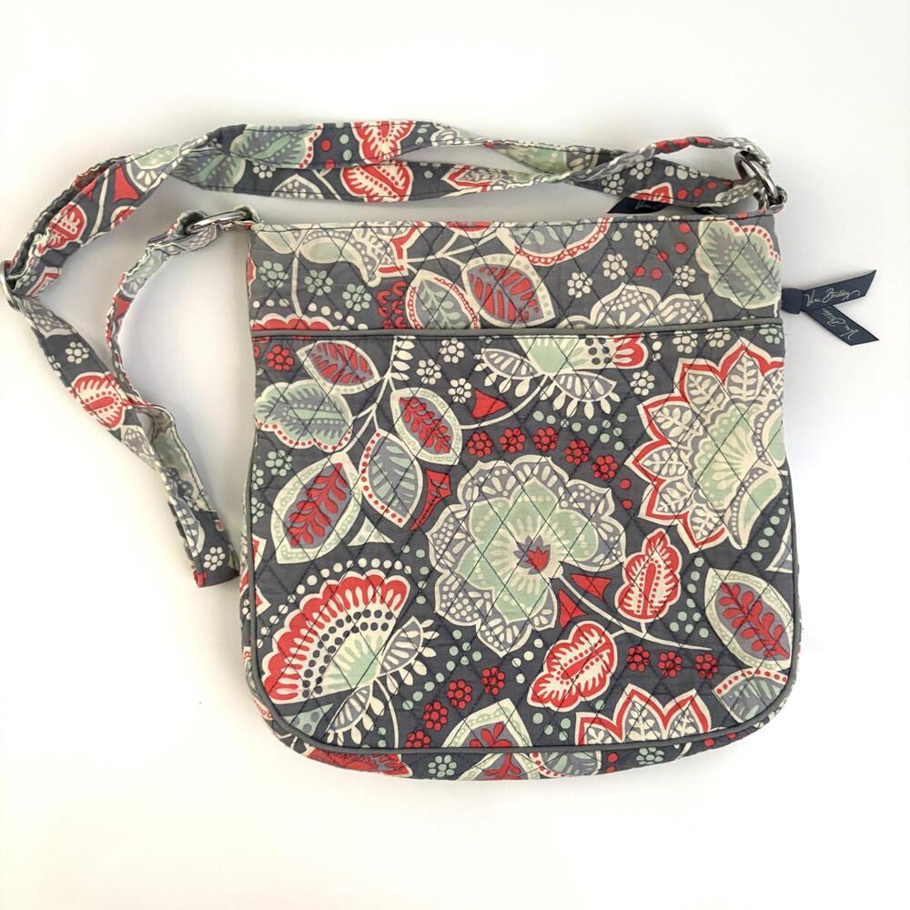 Vera Bradley | Square Crossbody Purse Bag Gray Green Red/Orange Floral Print - Picture 5 of 6